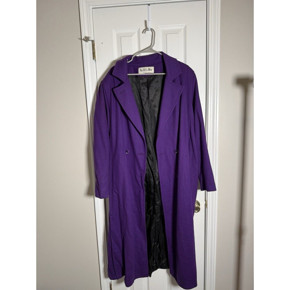 Vintage Art De La Mode Purple Wool Coat Womens Long Made USA 80s